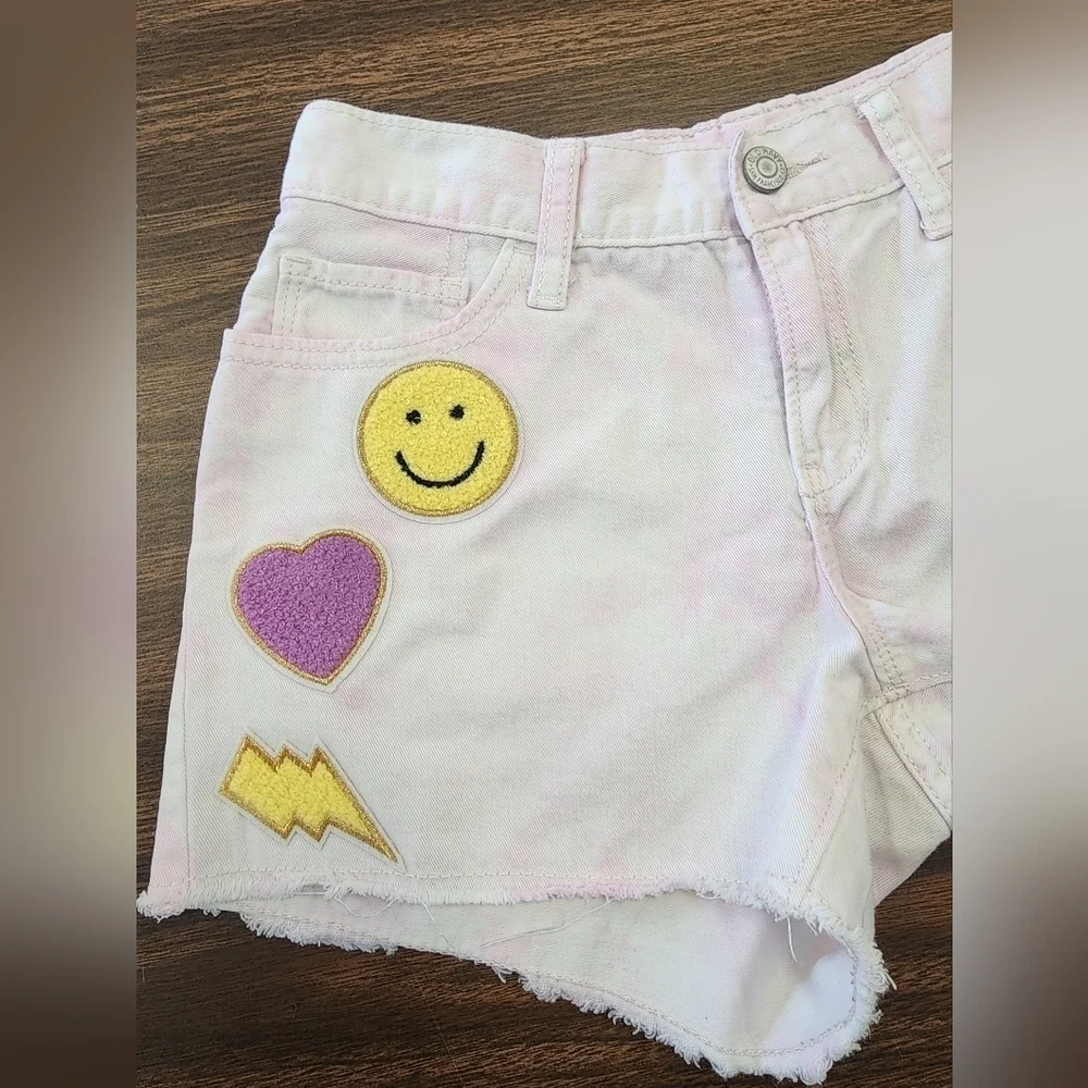 Old Navy Girls White Tye Dye Upcycle Added Colorful Patches, sz 12